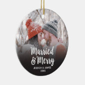 Modernes erstes Verheiratetes und fröhliches Foto Keramik Ornament (Rechts)