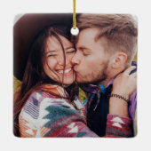 Modernes erstes Weihnachten Verlobt verblasstes Fo Keramikornament (Rückseite)