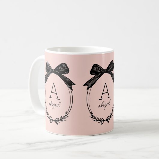 Modernes, erstklassiges Schwarzweiß-Rosa-Monogramm Kaffeetasse (Vorderseite Links)