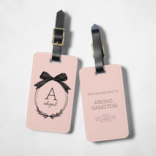 Modernes, erstklassiges Schwarzweißrosa Monogramm Gepäckanhänger