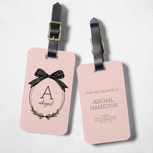 Modernes, erstklassiges Schwarzweißrosa Monogramm Gepäckanhänger