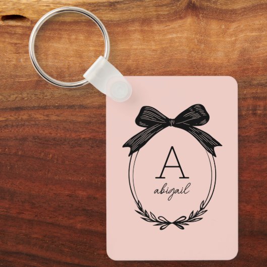 Modernes, erstklassiges Schwarzweißrosa Monogramm Schlüsselanhänger (Vorderseite)