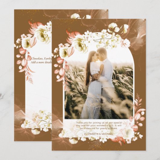 Modernes, erthy Brown Coral Floral FOTO DANKE (Vorne/Hinten)