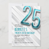 Modernes Erwachsener Aquamarin 25. Geburtstagseinl Einladung (Vorderseite)