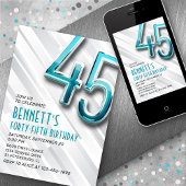 Modernes Erwachsener Aquamarin 45. Geburtstagseinl Einladung