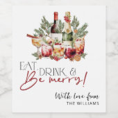 Modernes Essen Drink und frohe Weihnachten. Weinetikett (Einzelnes Label)