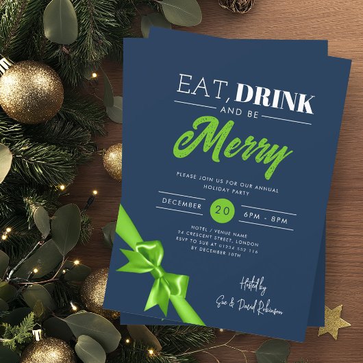 Modernes Essen, trinken Sie fröhlich Xmas grüne Ba Einladung