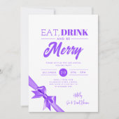 Modernes Essen, trinken Sie fröhlich Xmas Lila Ban Einladung (Vorderseite)
