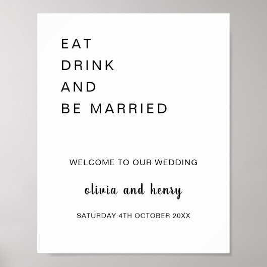 Modernes Essen trinken und verheiratet Hochzeitsem Poster (Vorne)