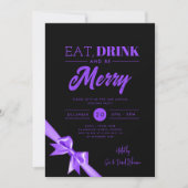 Modernes Essgetränk sein frohe Weihnachten Lila Ri Einladung (Vorderseite)