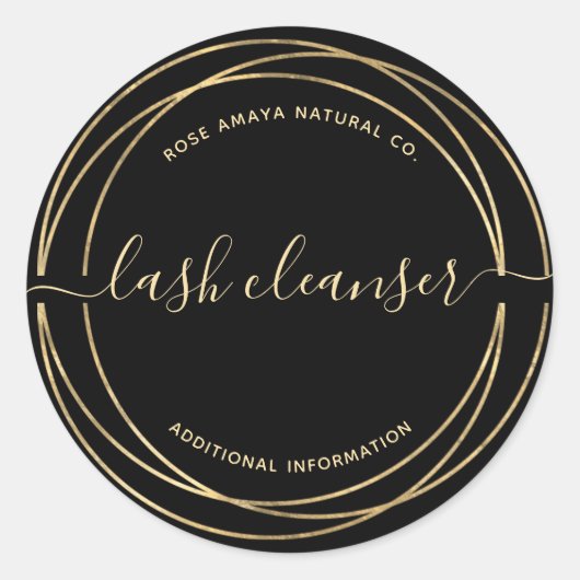 Modernes Etikett für Schwarz-Gold-Lash-Reinigungsm Runder Aufkleber (Vorderseite)