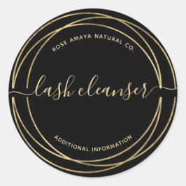 Modernes Etikett für Schwarz-Gold-Lash-Reinigungsm Runder Aufkleber