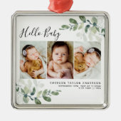 Modernes Eucalyptus Baby-Foto Ornament Aus Metall (Vorne)