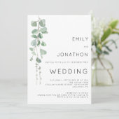 Modernes Eukalyptus 3 Fotos QR Code Wedding Einladung (Stehend Vorderseite)