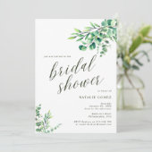 Modernes Eukalyptus Botanisches Grünes Brautparty Einladung (Stehend Vorderseite)