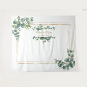 Modernes Eukalyptus Foliage Gold Frame Wedding Pro Wandteppich (Vorderseite (Horizontal))