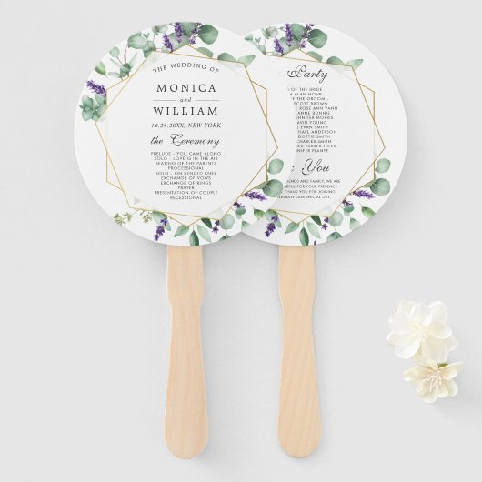 Modernes Eukalyptus-Foliage-Hochzeitsprogramm Fächer (Vorne und Hinten)