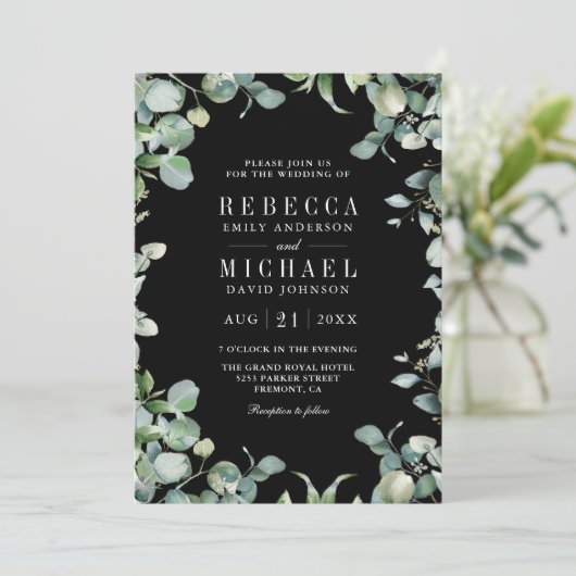 Modernes Eukalyptus-Foto QR-Code Einladung (Stehend Vorderseite)