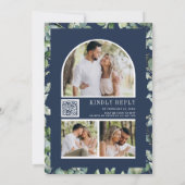 Modernes Eukalyptus-Foto QR Code Navy Blue Wedding Einladung (Rückseite)