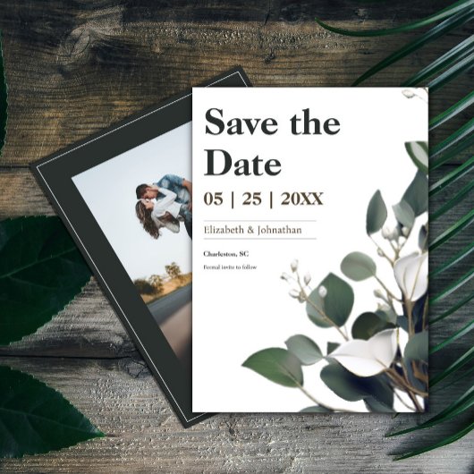 Modernes Eukalyptus-Foto Save The Date
