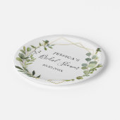 Modernes Eukalyptus Geometrisches Brautparty Pappteller (Schrägansicht)