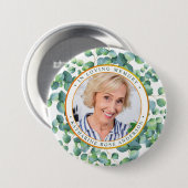 Modernes Eukalyptus Gold Foto Beerdigung Memorial Button (Vorne & Hinten)