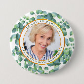 Modernes Eukalyptus Gold Foto Beerdigung Memorial Button (Vorderseite)