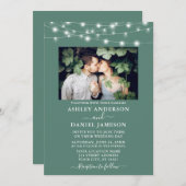 Modernes Eukalyptus Green Lights Foto Hochzeit Einladung (Vorne/Hinten)