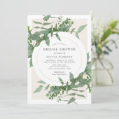 Modernes Eukalyptus Greenery Circle Brautparty Einladung (Stehend Vorderseite)
