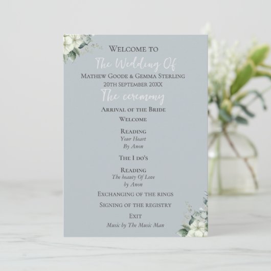 Modernes Eukalyptus-Hochzeitsprogramm Programm (Stehend Vorderseite)