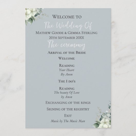Modernes Eukalyptus-Hochzeitsprogramm Programm (Vorderseite)