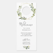 Modernes Eukalyptus-Hochzeitwillkommen stört nicht Türanhänger (Rückseite)