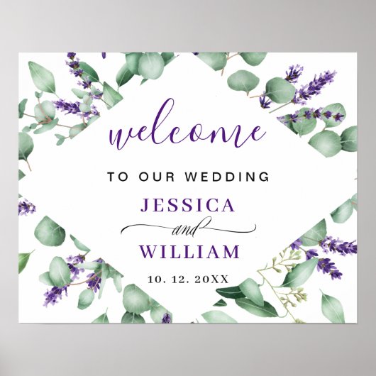 Modernes Eukalyptus Lavender WEDDING Begrüßungszei Poster (Vorne)