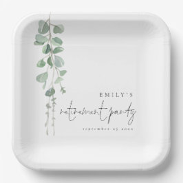 Modernes Eukalyptus Name Retirement Party Pappteller
