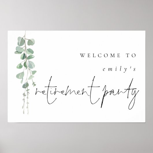 Modernes Eukalyptus Name Welcome Retirement Party Poster (Vorne)