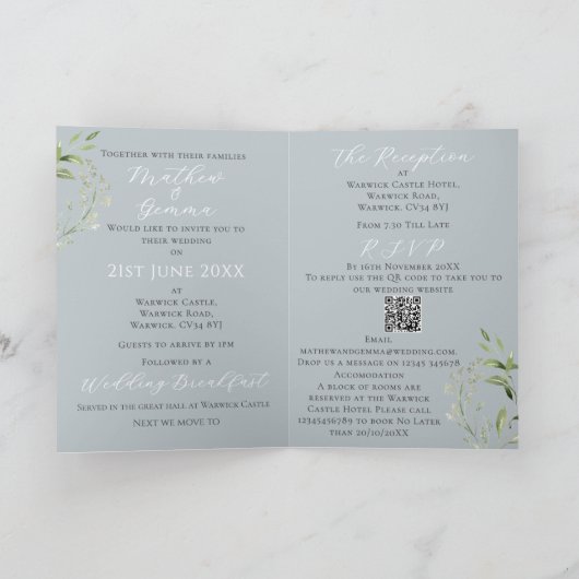 Modernes Eukalyptus QR Code Wedding Einladung (Innenseite)