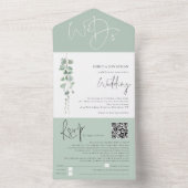 Modernes Eukalyptus Script QR Code Hochzeit All In One Einladung (Innen Boden)