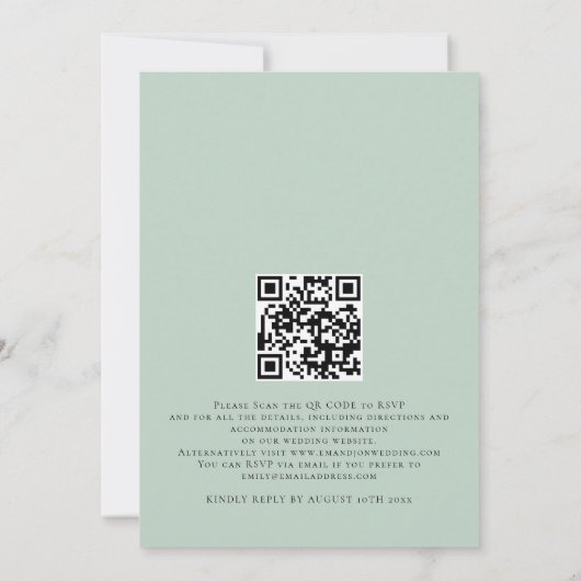 Modernes Eukalyptus Script QR Code Hochzeit Einladung (Rückseite)