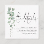 Modernes Eukalyptus Script QR Code Hochzeitdetails Begleitkarte (Vorderseite)