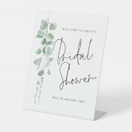 Modernes Eukalyptus-Script Willkommen im Brautpart Sockelschild