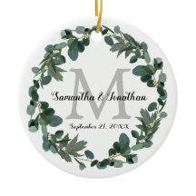 Modernes Eukalyptus-Wreath-Monogramm-Hochzeitssäck