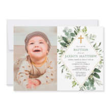 Modernes Eukalyptusgrün-Goldtaufe-Foto