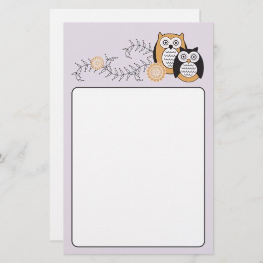 Modernes Eulen-Briefpapier Briefpapier (Vorne/Hinten)