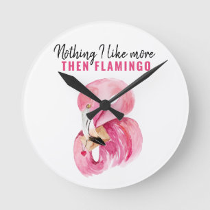 Modernes Exotic Pink Watercolor Flamingo Geschenk Runde Wanduhr