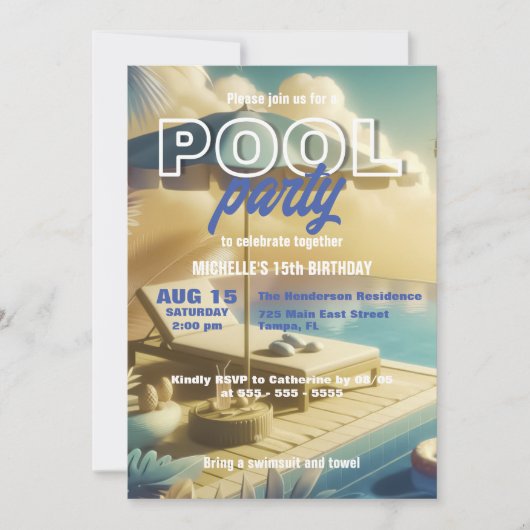 Modernes Exotic Tropical Birthday Summer Pool Part Einladung (Vorderseite)