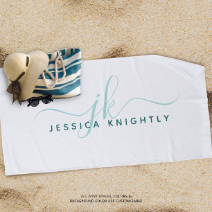 Modernes Extravagantes Script Monogram Aquamarin T Strandtuch