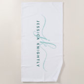 Modernes Extravagantes Script Monogram Aquamarin T Strandtuch (Vorderseite)
