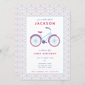 Modernes Fahrrad in Blau und Rot Einladung zum Geb