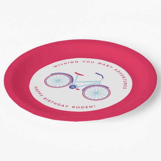 Modernes Fahrrad in Rot und Blau Pappteller (Schrägansicht)