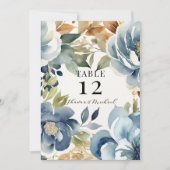 Modernes Fall Floral Navy Dusty Blue Wedding Menü Einladung (Vorderseite)